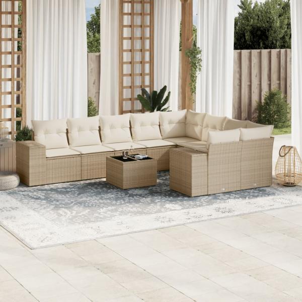 ARDEBO.de - 10-tlg. Garten-Sofagarnitur mit Kissen Beige Poly Rattan