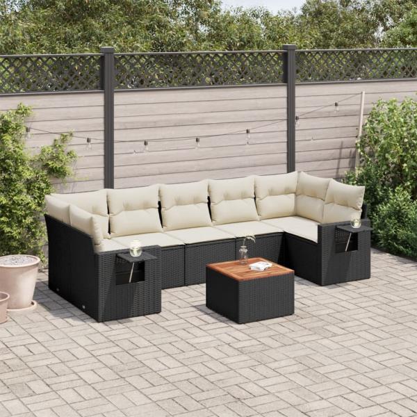 ARDEBO.de - 8-tlg. Garten-Sofagarnitur mit Kissen Schwarz Poly Rattan