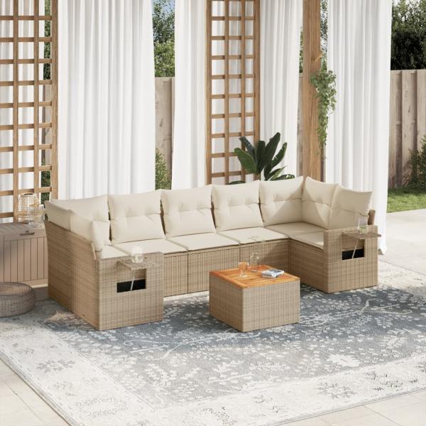 ARDEBO.de - 8-tlg. Garten-Sofagarnitur mit Kissen Beige Poly Rattan