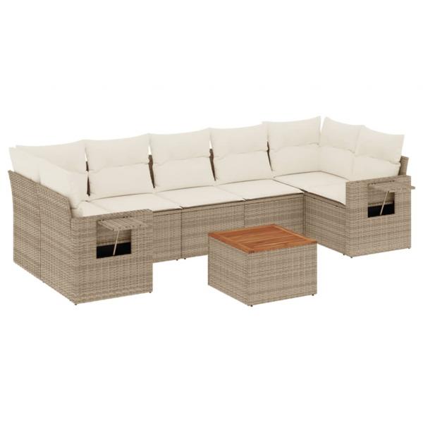 8-tlg. Garten-Sofagarnitur mit Kissen Beige Poly Rattan