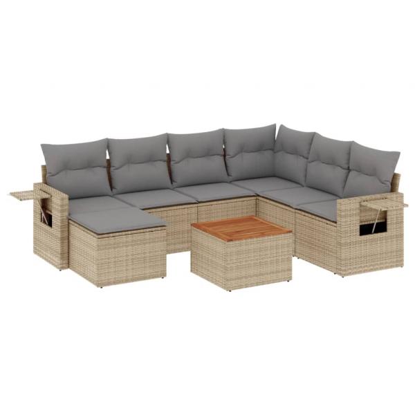 8-tlg. Garten-Sofagarnitur mit Kissen Beige Poly Rattan