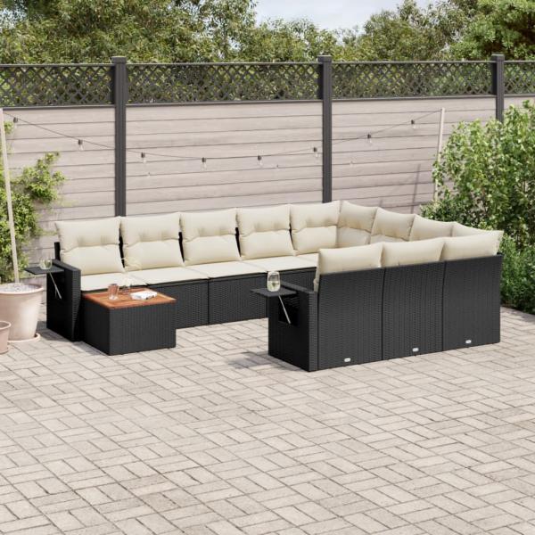 ARDEBO.de - 11-tlg. Garten-Sofagarnitur mit Kissen Schwarz Poly Rattan