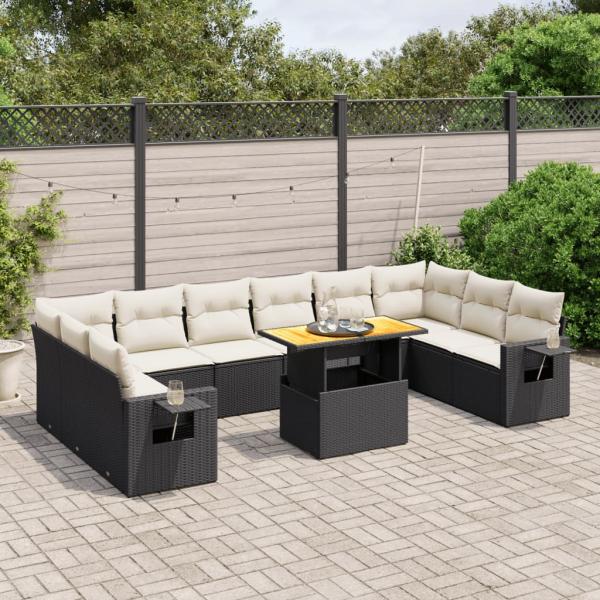 ARDEBO.de - 11-tlg. Garten-Sofagarnitur mit Kissen Schwarz Poly Rattan