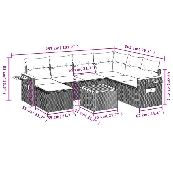 8-tlg. Garten-Sofagarnitur mit Kissen Grau Poly Rattan