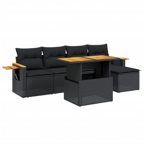 6-tlg. Garten-Sofagarnitur mit Kissen Schwarz Poly Rattan