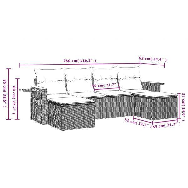 6-tlg. Garten-Sofagarnitur mit Kissen Grau Poly Rattan