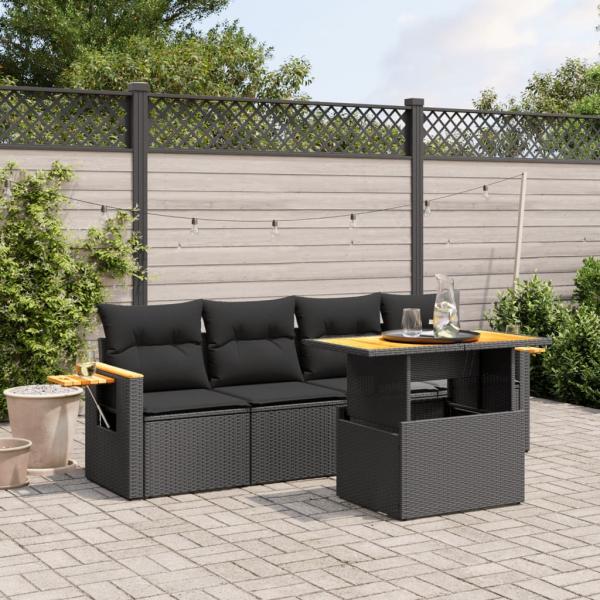 ARDEBO.de - 5-tlg. Garten-Sofagarnitur mit Kissen Schwarz Poly Rattan