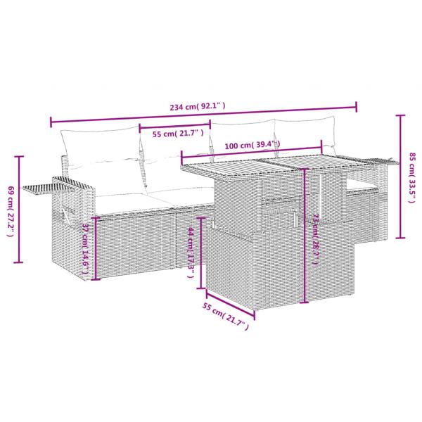 5-tlg. Garten-Sofagarnitur mit Kissen Schwarz Poly Rattan