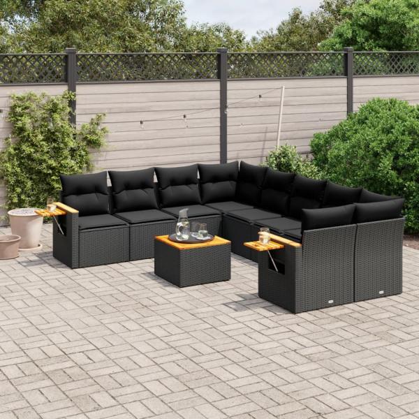 ARDEBO.de - 9-tlg. Garten-Sofagarnitur mit Kissen Schwarz Poly Rattan