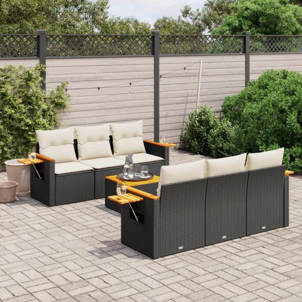 ARDEBO.de - 7-tlg. Garten-Sofagarnitur mit Kissen Schwarz Poly Rattan