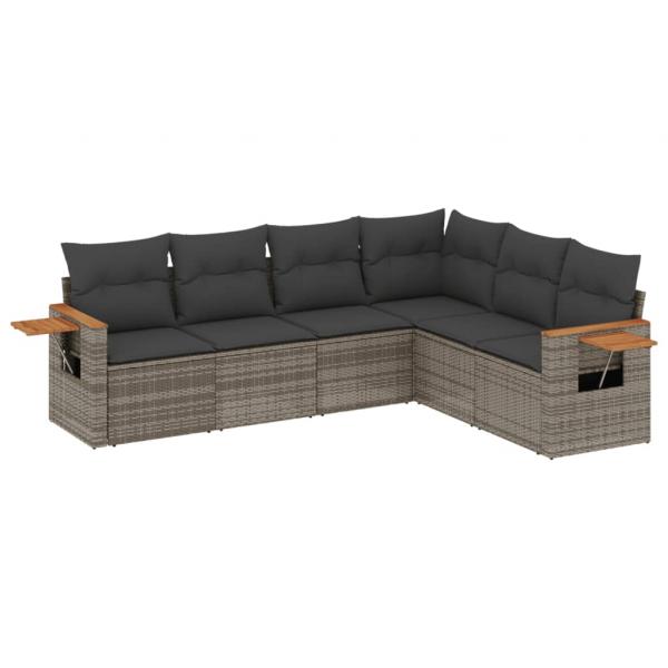 6-tlg. Garten-Sofagarnitur mit Kissen Grau Poly Rattan