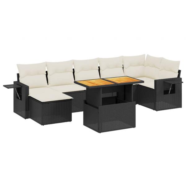 8-tlg. Garten-Sofagarnitur mit Kissen Schwarz Poly Rattan