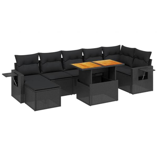 8-tlg. Garten-Sofagarnitur mit Kissen Schwarz Poly Rattan