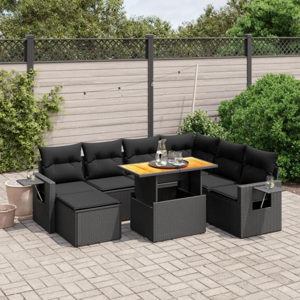 ARDEBO.de - 8-tlg. Garten-Sofagarnitur mit Kissen Schwarz Poly Rattan