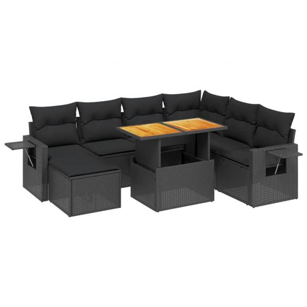 8-tlg. Garten-Sofagarnitur mit Kissen Schwarz Poly Rattan