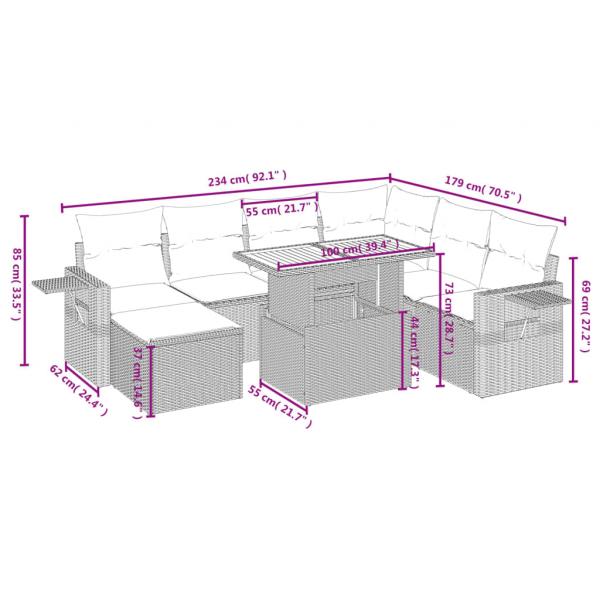 8-tlg. Garten-Sofagarnitur mit Kissen Schwarz Poly Rattan