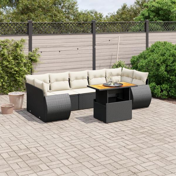 ARDEBO.de - 8-tlg. Garten-Sofagarnitur mit Kissen Schwarz Poly Rattan