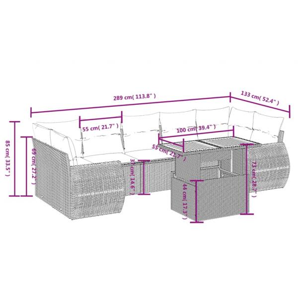 8-tlg. Garten-Sofagarnitur mit Kissen Schwarz Poly Rattan