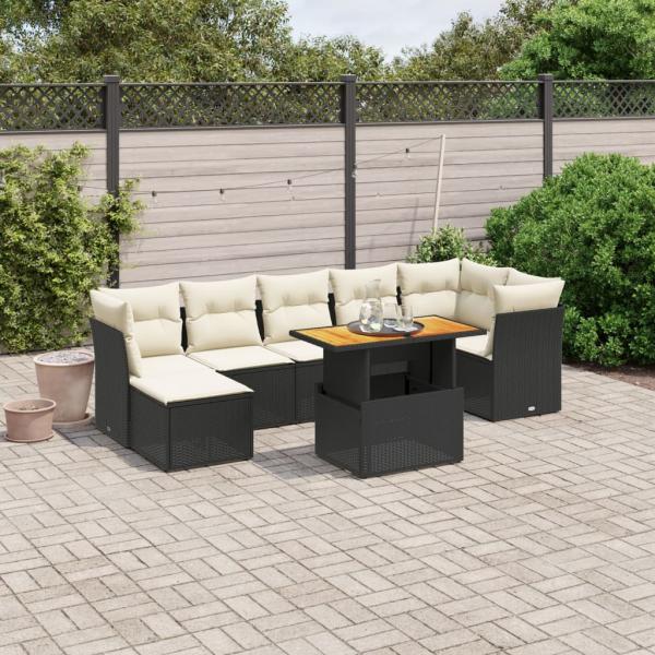 ARDEBO.de - 8-tlg. Garten-Sofagarnitur mit Kissen Schwarz Poly Rattan