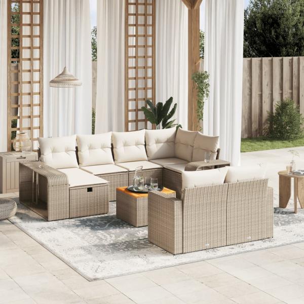 ARDEBO.de - 11-tlg. Garten-Sofagarnitur mit Kissen Beige Poly Rattan