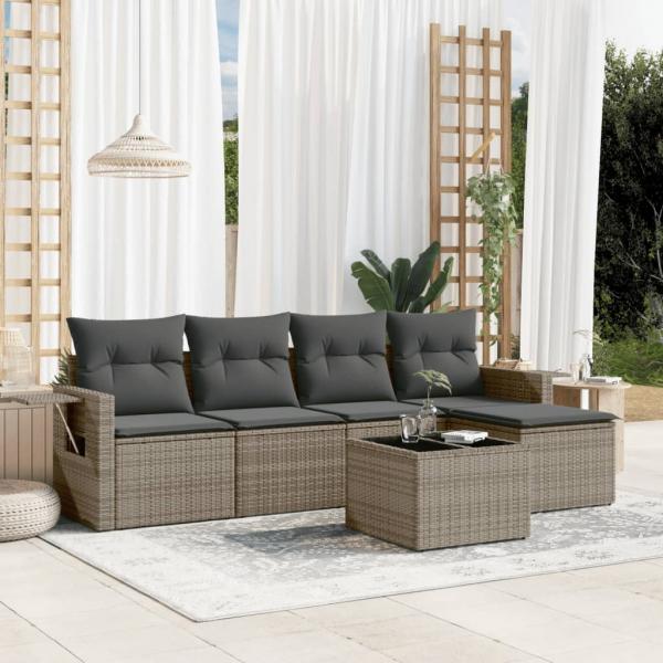 ARDEBO.de - 6-tlg. Garten-Sofagarnitur mit Kissen Grau Poly Rattan