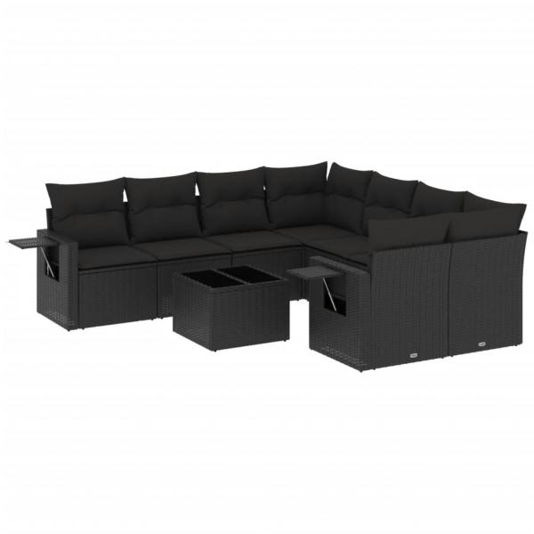 9-tlg. Garten-Sofagarnitur mit Kissen Schwarz Poly Rattan