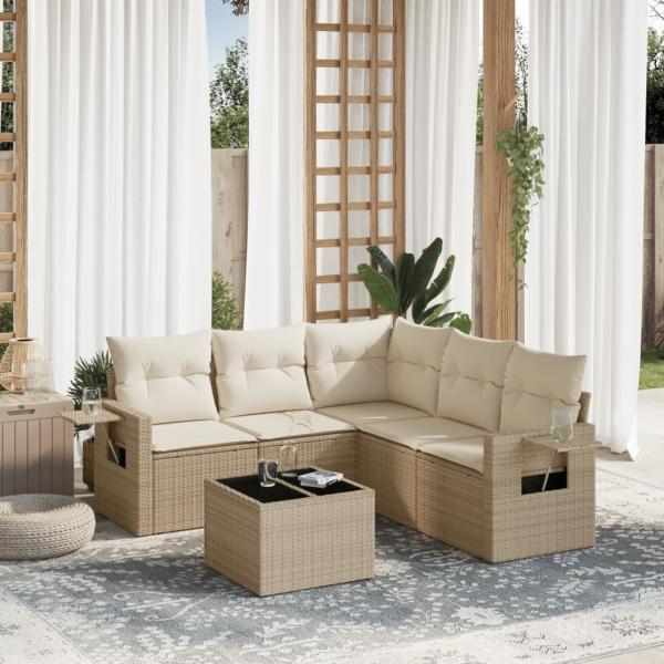 ARDEBO.de - 6-tlg. Garten-Sofagarnitur mit Kissen Beige Poly Rattan