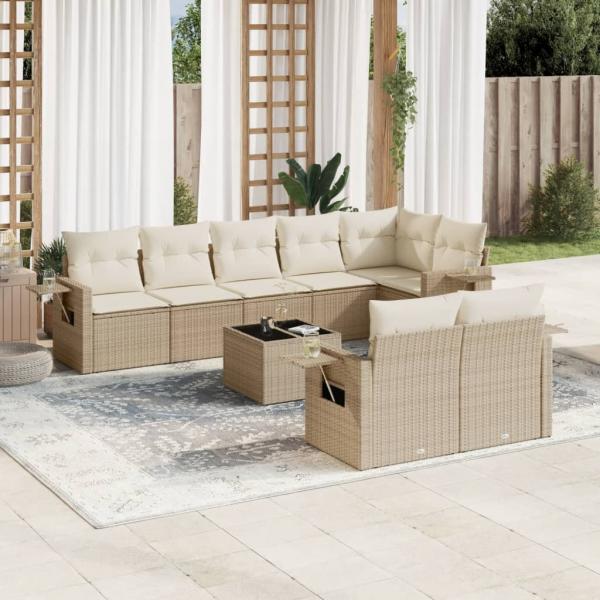 ARDEBO.de - 9-tlg. Garten-Sofagarnitur mit Kissen Beige Poly Rattan