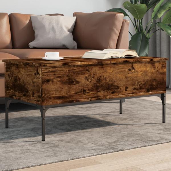 ARDEBO.de - Couchtisch Räuchereiche 100x50x45 cm Holzwerkstoff und Metall