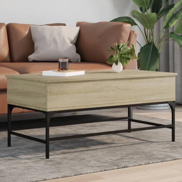 ARDEBO.de - Couchtisch Sonoma-Eiche 100x50x45 cm Holzwerkstoff und Metall