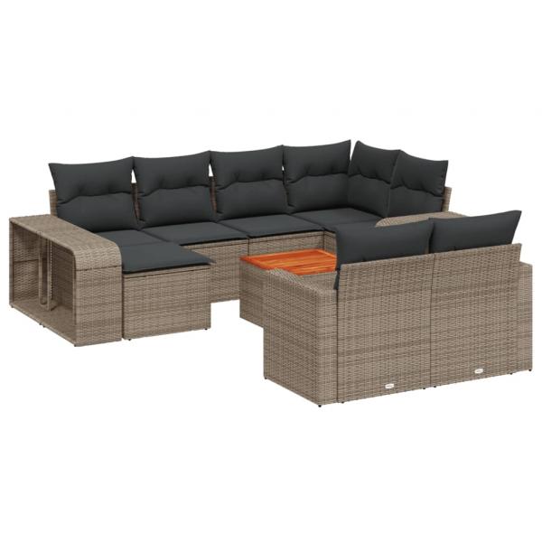 11-tlg. Garten-Sofagarnitur mit Kissen Grau Poly Rattan