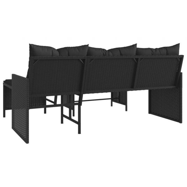 Gartensofa in L-Form mit Tisch und Kissen Schwarz Poly Rattan