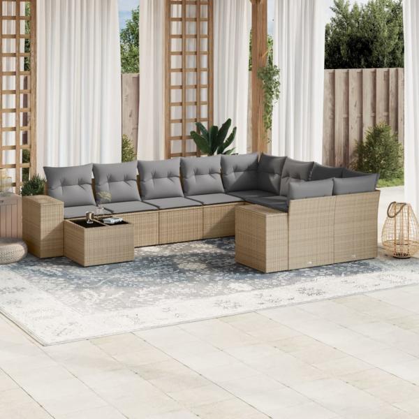 ARDEBO.de - 10-tlg. Garten-Sofagarnitur mit Kissen Beige Poly Rattan