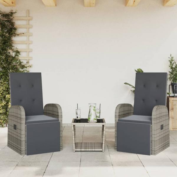 ARDEBO.de - 3-tlg. Garten-Essgruppe mit Kissen Grau Poly Rattan