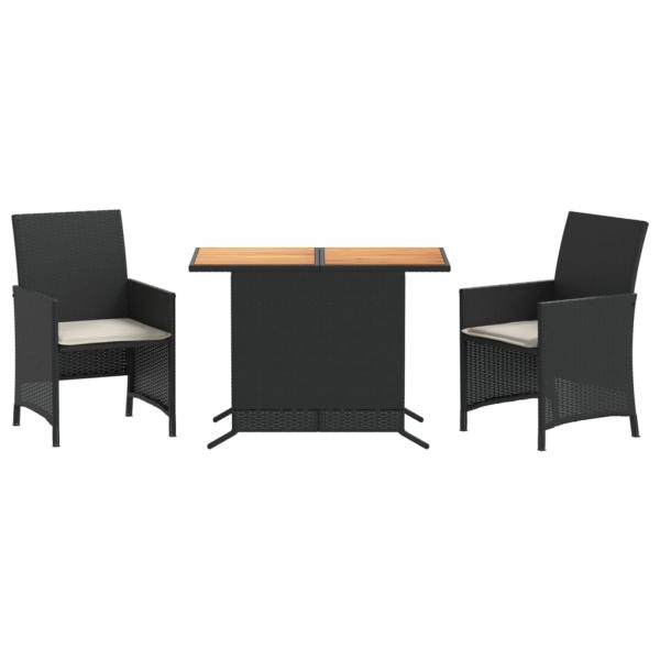 3-tlg. Bistro-Set mit Kissen Schwarz Poly Rattan