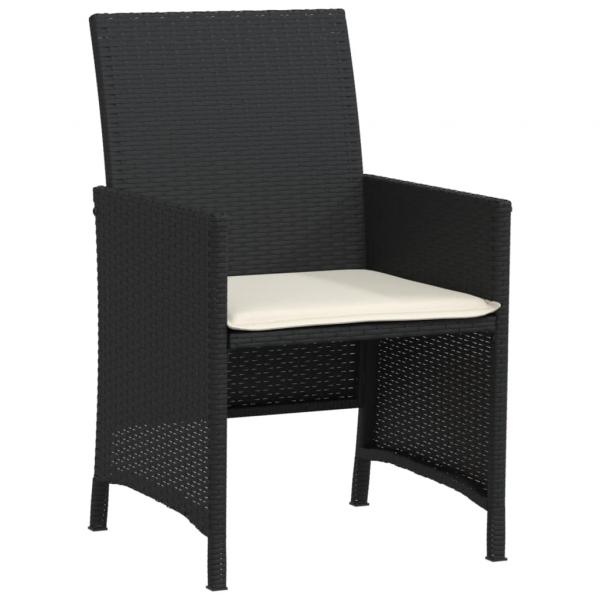 3-tlg. Bistro-Set mit Kissen Schwarz Poly Rattan