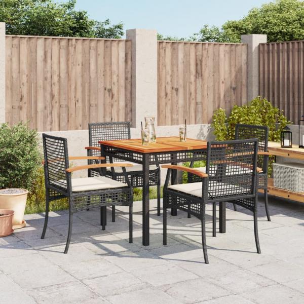 ARDEBO.de - 5-tlg. Garten-Essgruppe mit Kissen Schwarz Poly Rattan