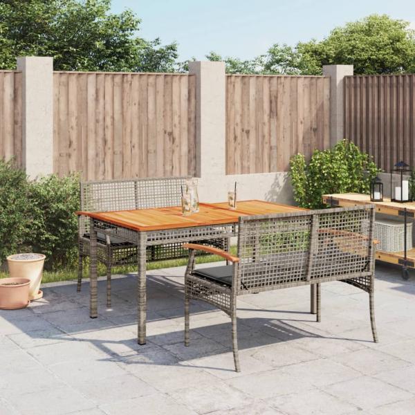 ARDEBO.de - 3-tlg. Garten-Essgruppe mit Kissen Grau Poly Rattan