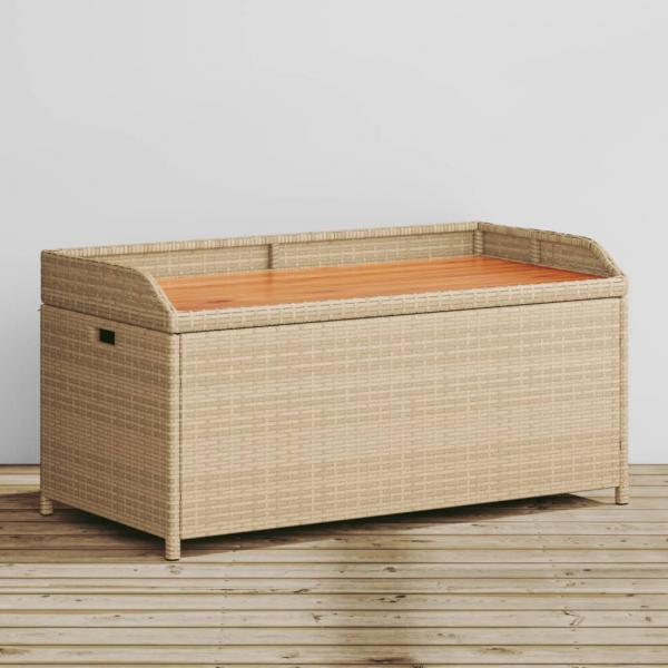 ARDEBO.de - Bank mit Stauraum Beige 100x50x52 cm Poly Rattan Akazienholz