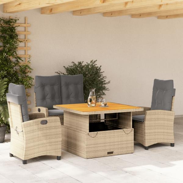 ARDEBO.de - 4-tlg. Garten-Essgruppe mit Kissen Beige Poly Rattan