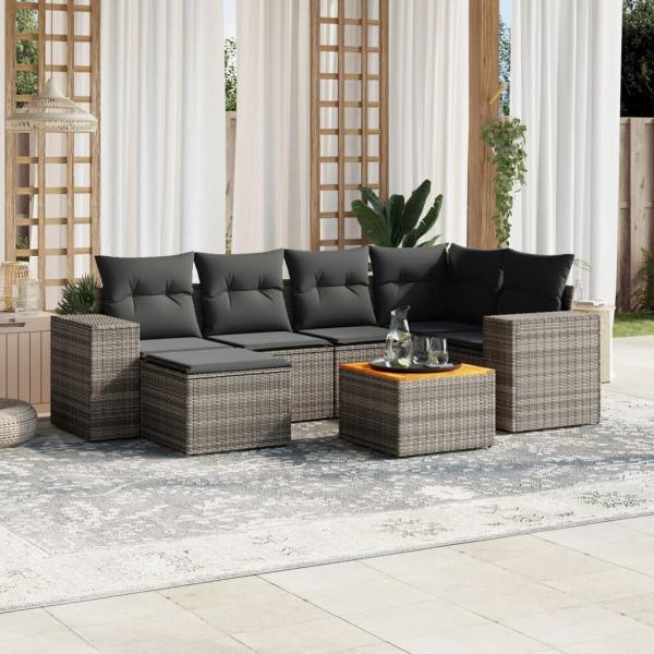 ARDEBO.de - 7-tlg. Garten-Sofagarnitur mit Kissen Grau Poly Rattan