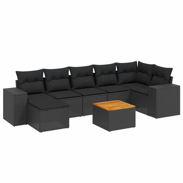 8-tlg. Garten-Sofagarnitur mit Kissen Schwarz Poly Rattan