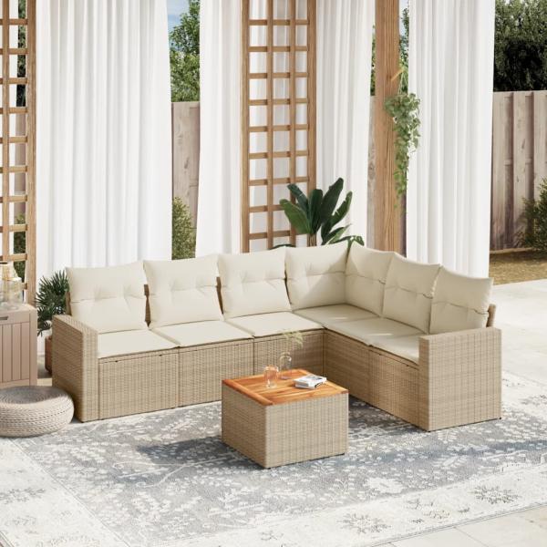 ARDEBO.de - 7-tlg. Garten-Sofagarnitur mit Kissen Beige Poly Rattan