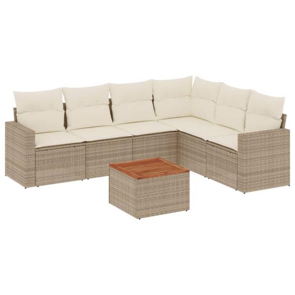 7-tlg. Garten-Sofagarnitur mit Kissen Beige Poly Rattan