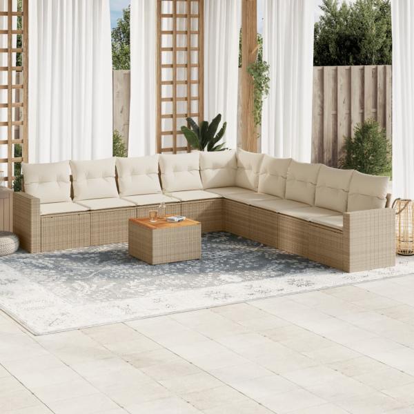 ARDEBO.de - 10-tlg. Garten-Sofagarnitur mit Kissen Beige Poly Rattan