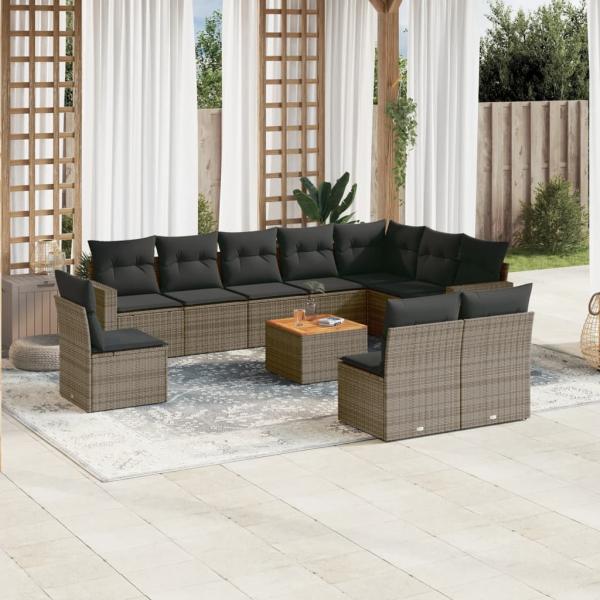 ARDEBO.de - 11-tlg. Garten-Sofagarnitur mit Kissen Grau Poly Rattan