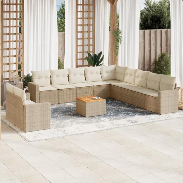 ARDEBO.de - 12-tlg. Garten-Sofagarnitur mit Kissen Beige Poly Rattan