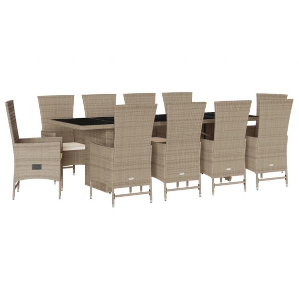 11-tlg. Garten-Essgruppe mit Kissen Beige Poly Rattan