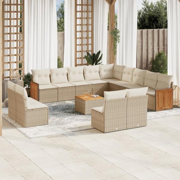 ARDEBO.de - 14-tlg. Garten-Sofagarnitur mit Kissen Beige Poly Rattan