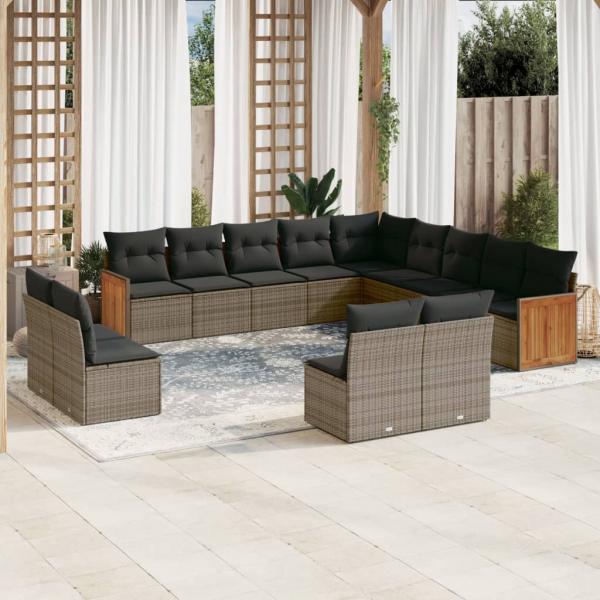 ARDEBO.de - 13-tlg. Garten-Sofagarnitur mit Kissen Grau Poly Rattan